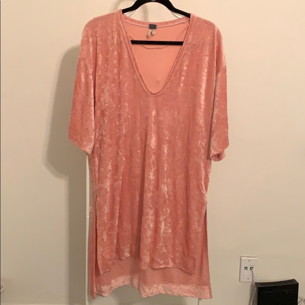 Free people pink velvet shirt dress size M